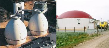 A typical egg-shaped biogas reactor in Germany (left) and an agricultural fixed-dome biogas reactor. Sources: MIKLED (n.y.), gfn.unizar (left) and KLIMA SUCHT SCHUTZ (2010) 